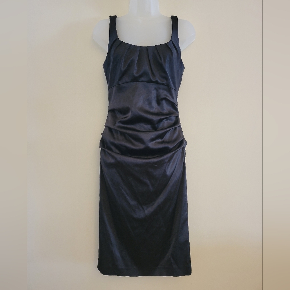 Suzi Chin for Maggy Boutique Black Midi Dress Sz 6 Fitted
